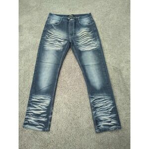 Black Lacquer Jeans Mens 34x31 Whiskered‎ Wash Straight Loose Streetwear
